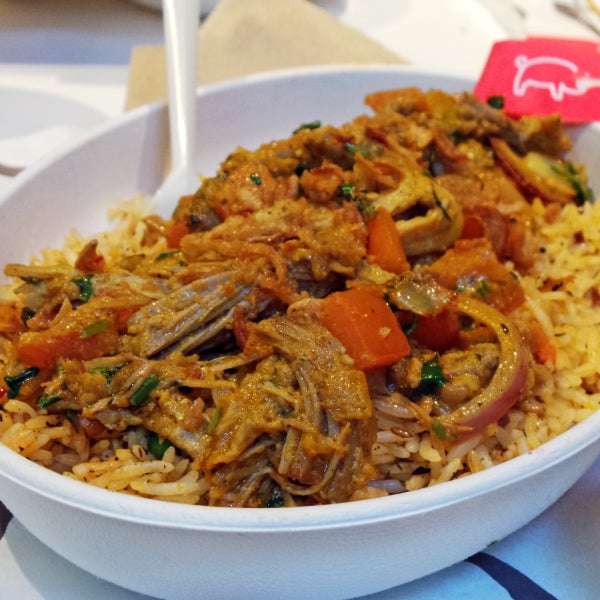 Fresh, flavorful, spicy, and filling Indian food served in a Chipotle-style construction line. Don't miss the Pulled Pork Vinadaloo Biryani. Read all about my visit on WinstonWanders below.