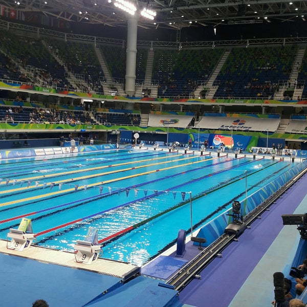 Photo taken at Olympic Aquatics Stadium by Marcelo B. on 9/15/2016
