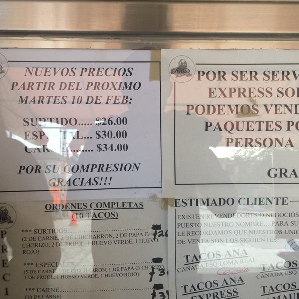 Tacos Ana Express Calzada San Pedro 712 Col. Las Violetas