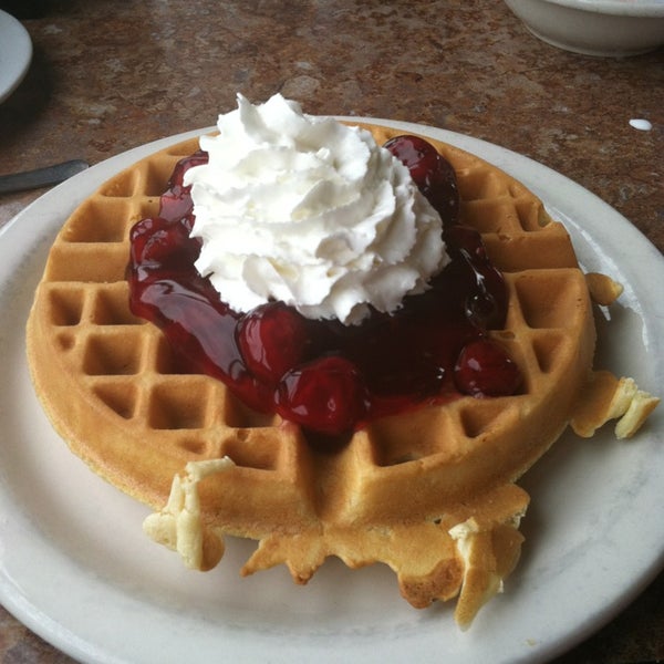 The cherry waffle is like your eating cherry pie for breakfast.  It's just cherry pie filling and a glob of whipped cream. Gross!