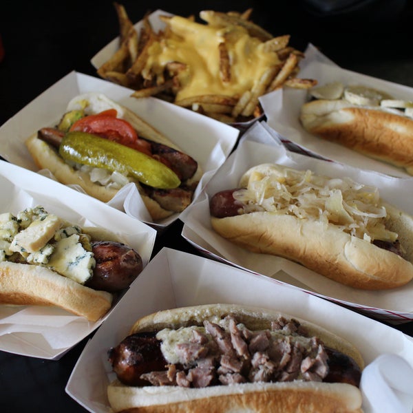 Gourmet hot dogs... foie gras + sauternes duck sausage with truffle aioli!! The smoked pork + beef knockwurst was also good.