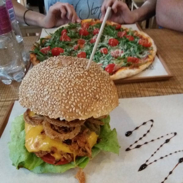 Burgers and pizza were delicious. The burgers are massive so get ready for a food coma!