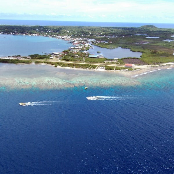 Utila island aerial side view