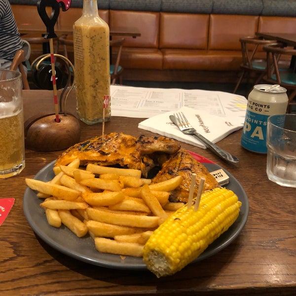 Chicken, peri chips and corn