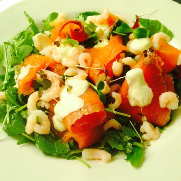 Try our Smoked Salmon and Boston Prawn Salad. It is to die for.