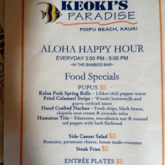 The Beach House Kauai Happy Hour Menu