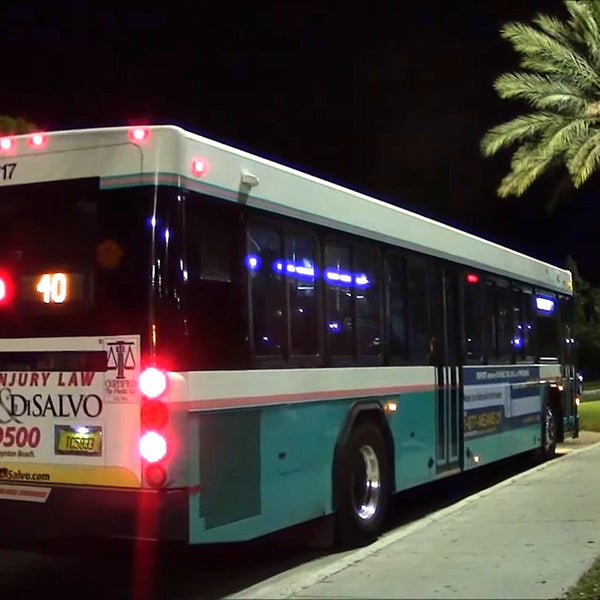 Palm Tran bus leaving The Mall at Wellington Green stop to the south of Wellington FL dentist Steven M Miller DDS