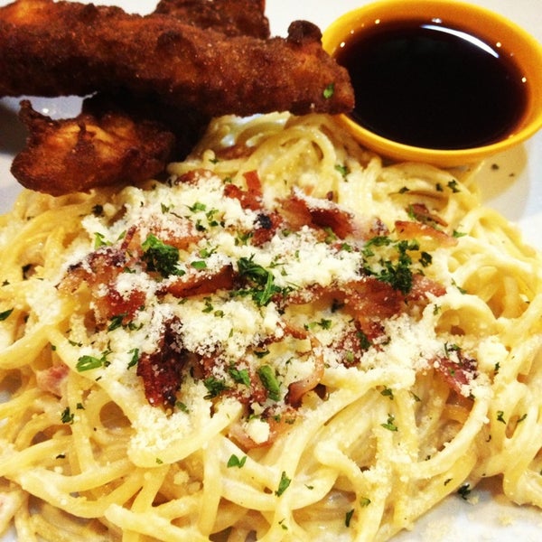 You can order a Pasta Platter 145 + 2pcs of Chicken strips 😊👍🍴