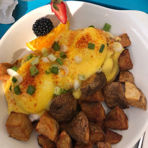 Breakfast is amazing— we loved the eggs benny w andouille sausage