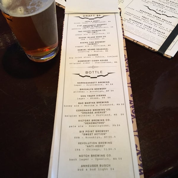 One of the better craft beer lists in Boston. Maine Beer Co., Revolution Anti-Hero, 21st Amendment, Jack's Abby.