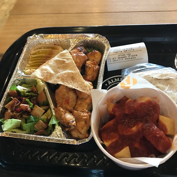 The chicken shish was good, the hummus was ok however the chili potatoes were awful don't order them its pricing is a bit high.