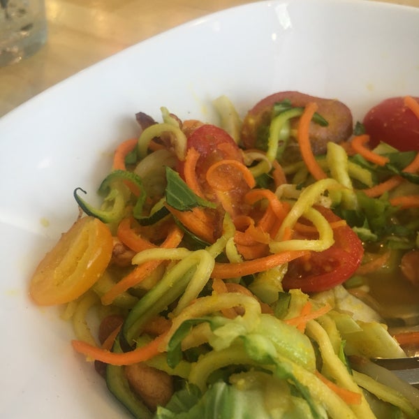 The Spicy Thai salad is yummy. Made with spaghetti zucchini.
