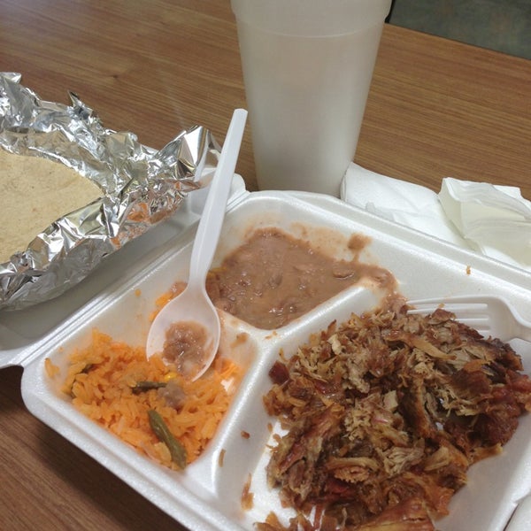 The carnitas are always a good choice here. The Family Pack comes with rice, beans, salsa & tortillas!