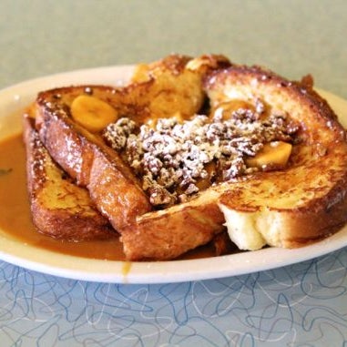 A good place to start is the caramelized banana and pecan brioche French toast. A tricked out version of Over Easy's original griddle, this banana French toast is basically a balanced meal.