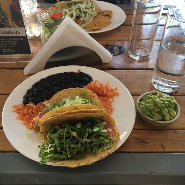 The vegetarian tacos without cheese or sour cream... vegan and delicious!