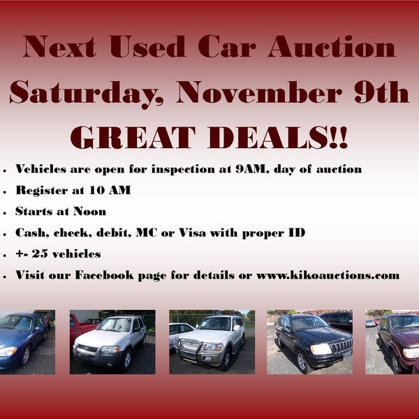 Next used car auction is November 9th!