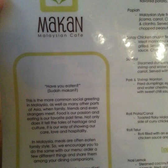 Foto scattata a Makan Malaysian Cafe da 🎀 il 1/20/2013
