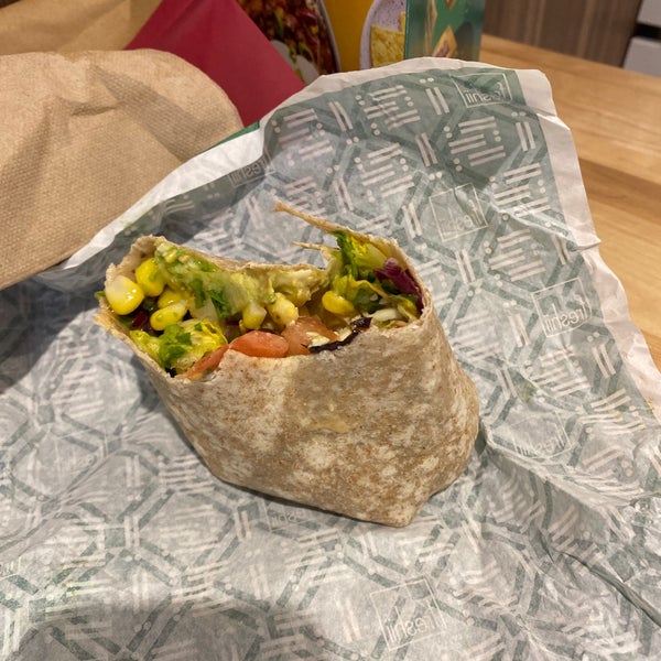 I enjoyed the fiesta burrito. It's literally a salad inside a tortilla. You might want to add chicken to make it more filling