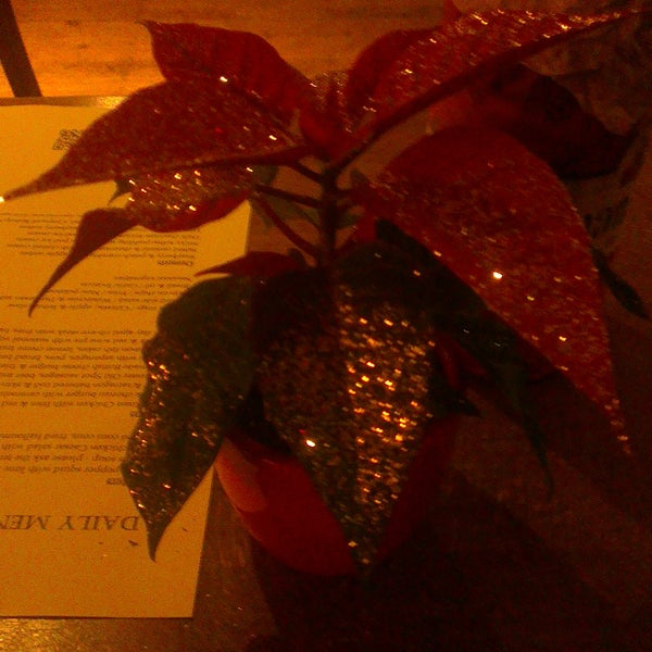 Not a great selection but beer quality was ok.  Ridiculously expensive mulled wine/cider.  Staff grumpy.  Poinsettias are pretty enough without painting them with glitter.