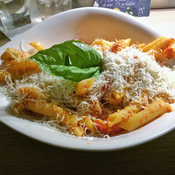 Pesto Rosso with penne! This plate is a little bit spicy. If you like spicy + pasta order this one! Delicious!!