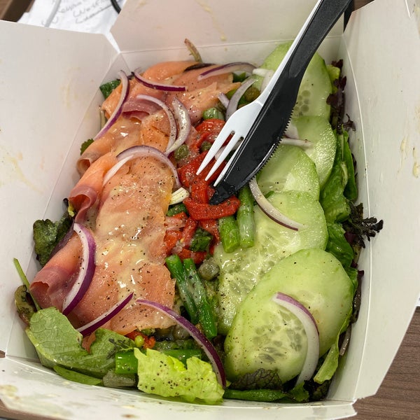 Get the salads. This is the “petit” asparagus and smoked salmon salad which is HUGE!