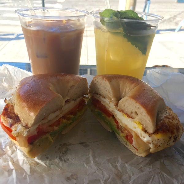 Cold Brew, Spearmint Lemonade, and Organic Fried Egg with Mayo, Tomato, Avacdo, and Cheddar