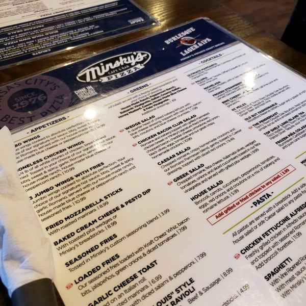 Minsky's pizza menu hotsell