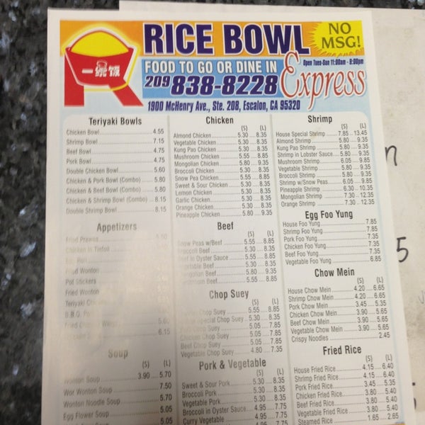 Rice Bowl Express Menu
