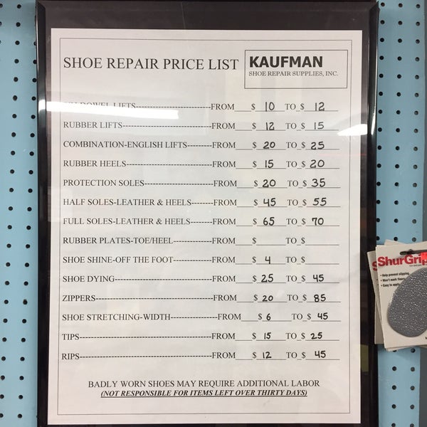 shoe repair price list