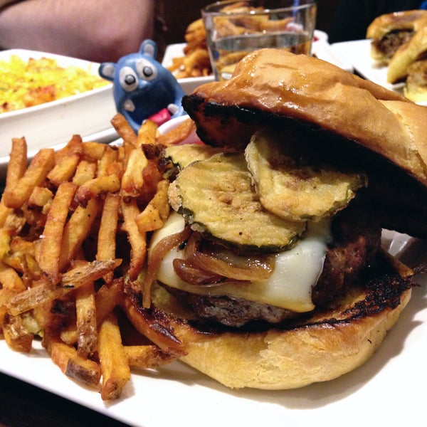 stop by for a super amazing fried pickle Scion Burger $11 (5/5 NOMs). One of our most favorite nomnoms! More pics & tips @ nomnomboris.com
