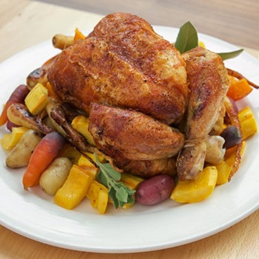 Half a rotisserie chicken with salad goes for $14 and can feed two, especially with the addition of another side, such as yuzu garlic bread or macaroni and cheese, both $5.