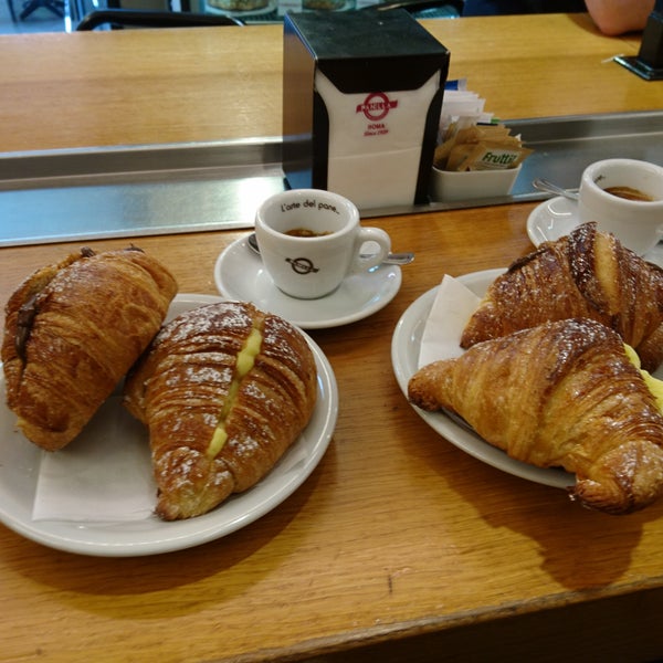 The cornetti with cream and chocolate were delicious, although a bit sugary. They have a big shop with lots of Italian products. The espresso and cappuccino were great!