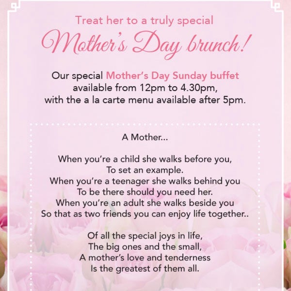 MothersDay Special Sunday Lunch Buffet. Eat as much as you like for little as £12.50 pp. also Ala Carte available.