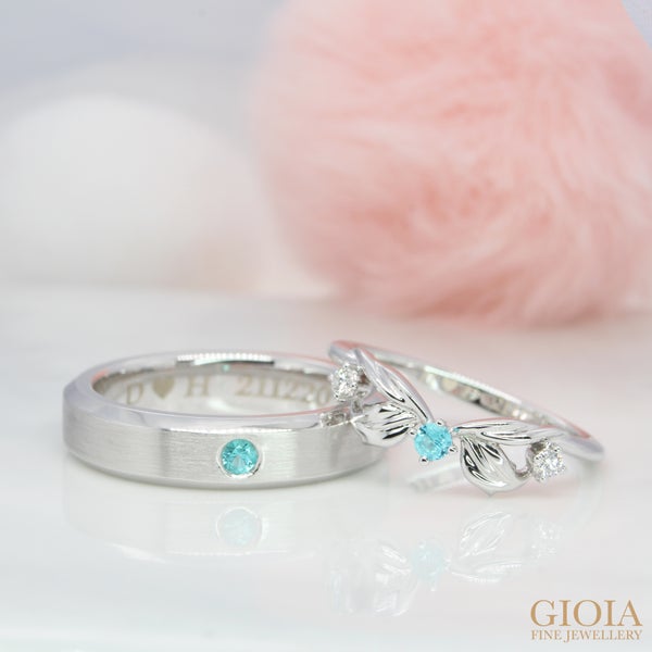 Paraiba Tourmaline Wedding Bands More than a personalised touch, the matching wedding bands, is inspired by the Paraiba engagement ring.