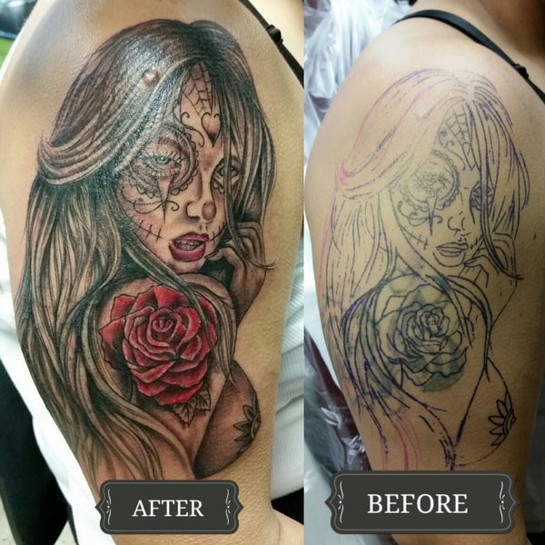 Cover up tattoo by Jeffrey Ziozios at Bay City Tattoos in Tampa Florida