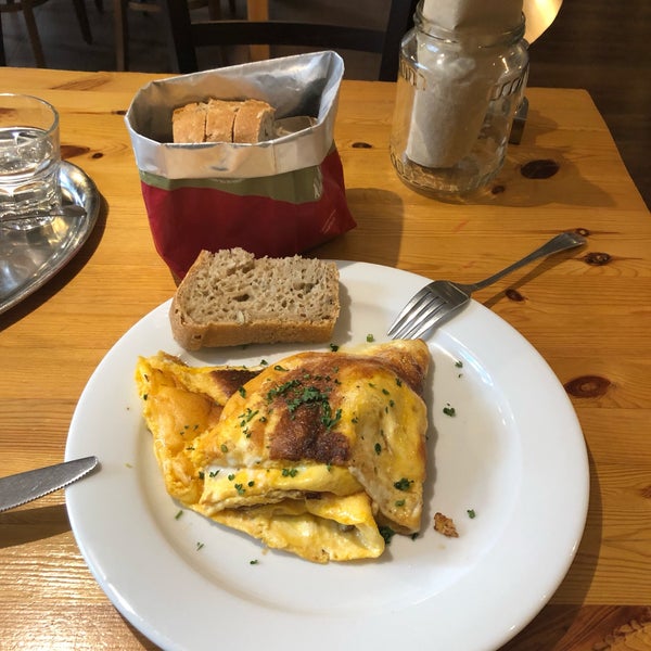 Breakfast menu mainly of eggs& only home made doughy bread, no butter. Waitress dull, not helpful. Ordered their most expensive 135Czk only 1 mushroom & no goatcheese although stated. Was overcharged!