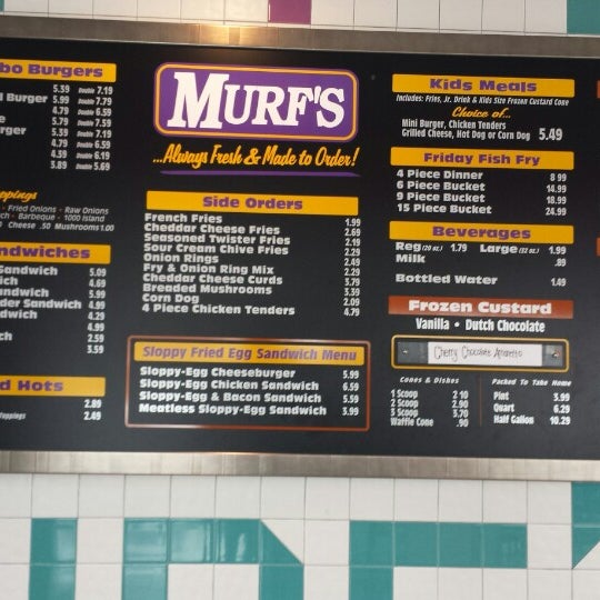Photo taken at MURF&#39;S Frozen Custard and Jumbo Burgers by Bob on 1/26/2015
