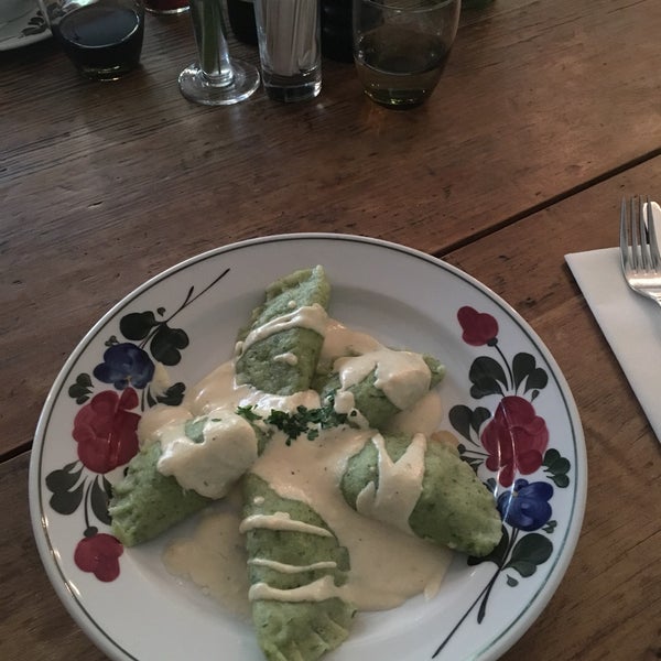 Spinach dumplings filled with potatos and sweet poppy seed dumplings is poetry!