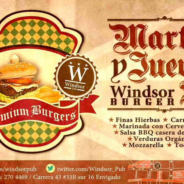 Martes y Jueves Windsor Burger 2x1