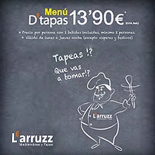 Prepárate para saborear nuestra deliciosa variedad de tapas. De lunes a jueves te esperamos con nuestro Menú D'Tapas en L'Arruzz, ¡por sólo 13,90 €!
