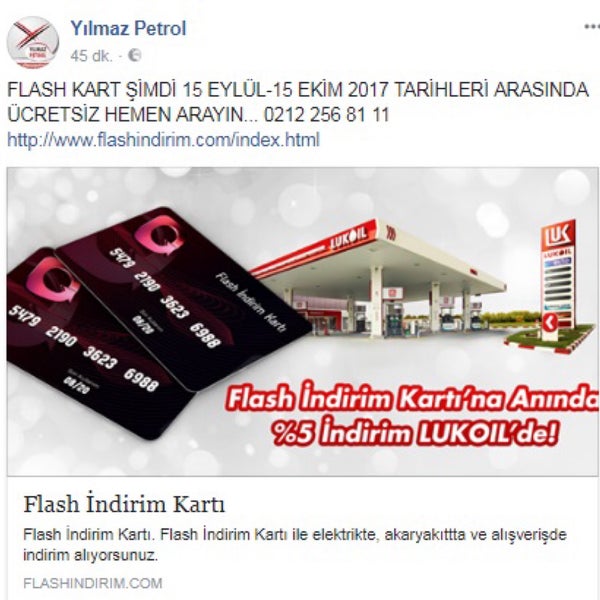 Flash Kart Yılmaz Petrol İstasyonmuzda Geçerlidir, Ücretsiz Alarak Kullanabilirsiniz.