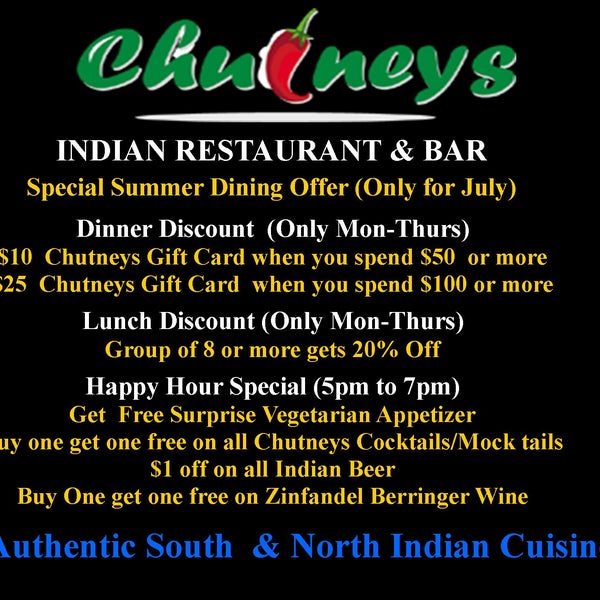 Chutneys Summer Special Discount Offer