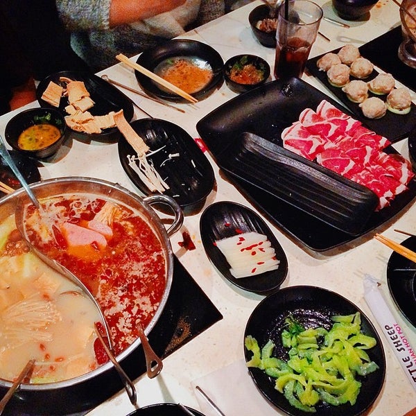 Chinese Hotpot with lots of seafood, meat and veggie options
