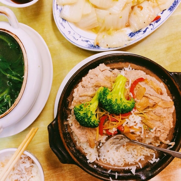 Cantonese clay pot rice, healthy soups and veggies.