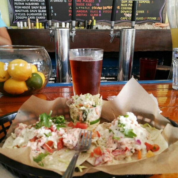 You have to order the expensive lobster roll tacos + a pint of Cape Cod red ale.