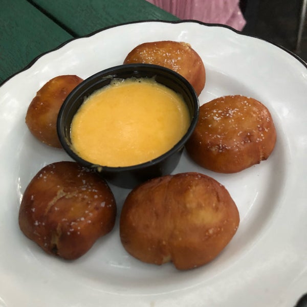 pretzel bites with cheese fondue sauce (this is a shared portion of bites, order is three times as big)