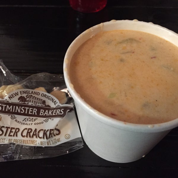 seafood bisque and oyster crackers from Red Hook Lobster Pound