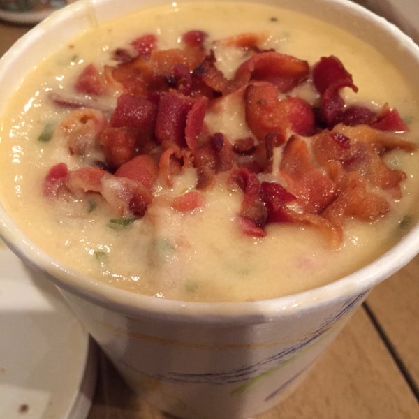 baked potato soup is a creamy potato chowder topped with bacon crumbles