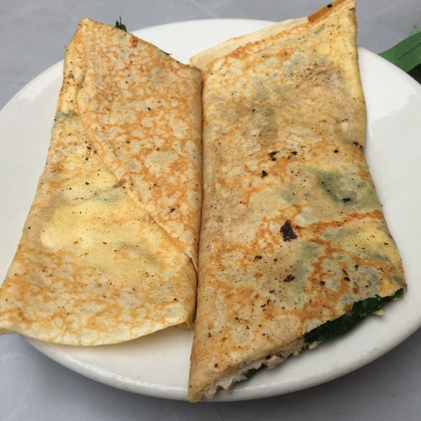 turkey, spinach, and goat cheese crepe