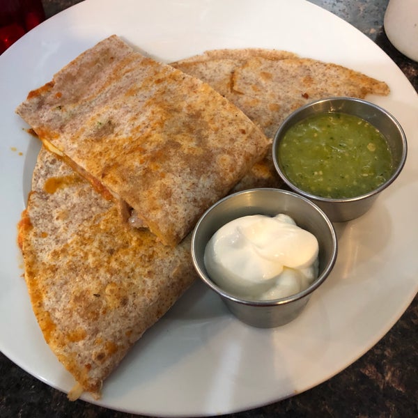 chicken quesadillas with sour cream and salsa verde